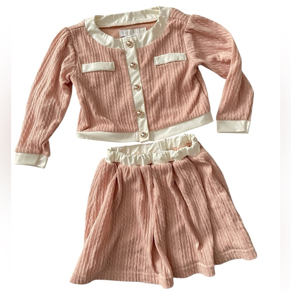 Rachel Zoe Toddler Girl 3T Suit Long Sleeve Button Front Jacket Coat+Skirt 2 Pcs